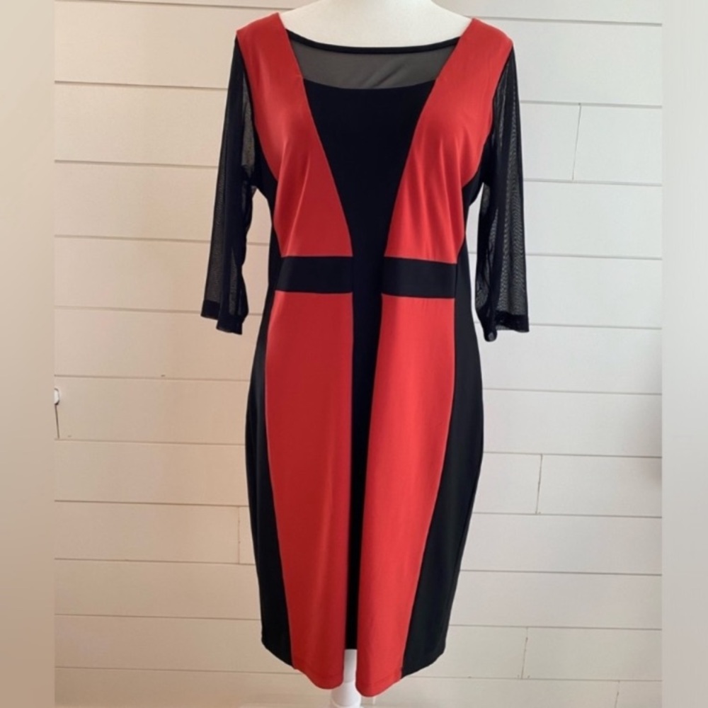 Women's Black Coral Dress MD Liquid Knit Sheer Inlay Sexy Office Siren Mobwife